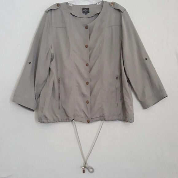Market & Spruce Jacket Top Womens Large Green Hip Length Drawstring Lightweight - Picture 2 of 10